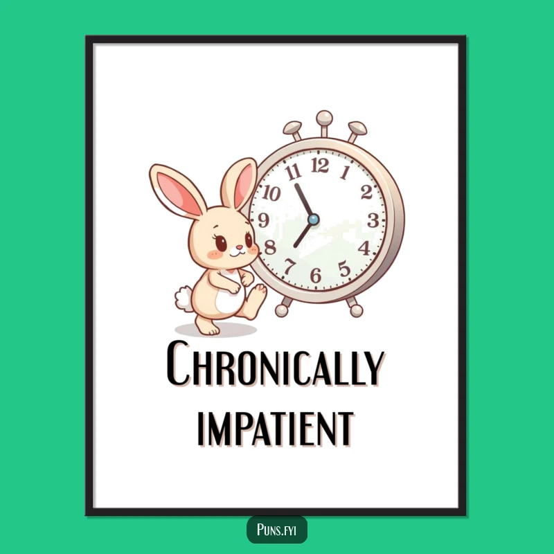 Funny Bunny Clock Poster: Whimsical Cartoon Wall Art, Great Funny Gift