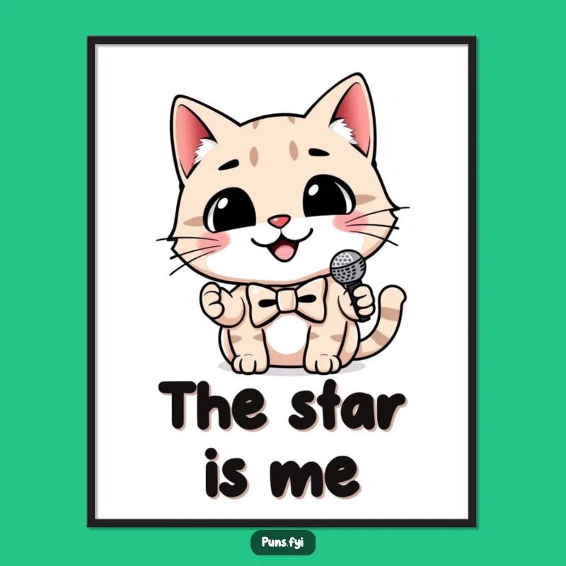 Funny Cat Poster: Microphone Star Art - Dapper Gift Idea