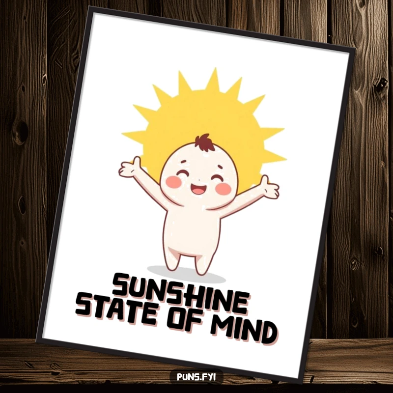 Funny Poster: A vibrant print of a character with arms outstretched, basking in and joyfully embracing a warm, golden sunbeam.