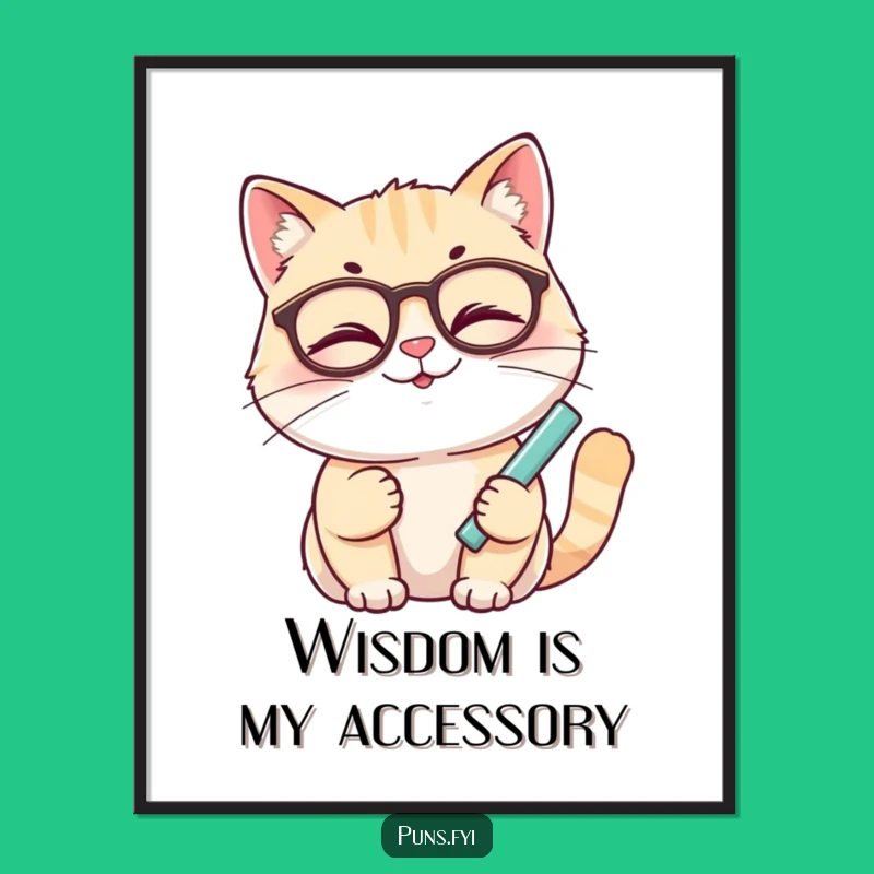 Funny Winking Cat Chalk Poster - Smart Wall Art, Hilarious Decor Gift