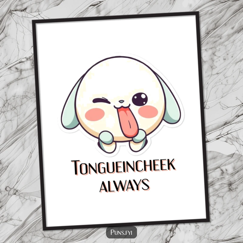 Funny poster art of a playful character sticking its tongue out with a wink, embodying cheeky fun and lightheartedness.