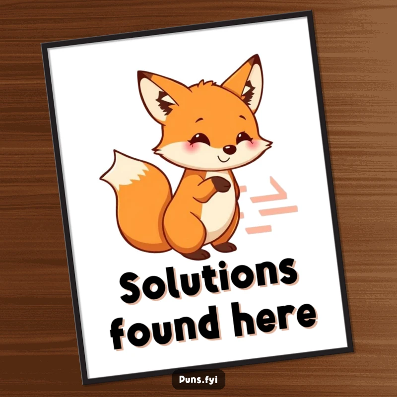 Funny fox poster featuring a smiling fox pointing a paw at a maze, symbolizing guidance, intelligence, and a humorous journey.