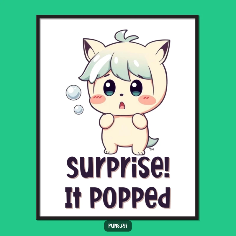 Funny Surprised Character Poster: A Hilarious Popping Bubble Moment for Your Wall!