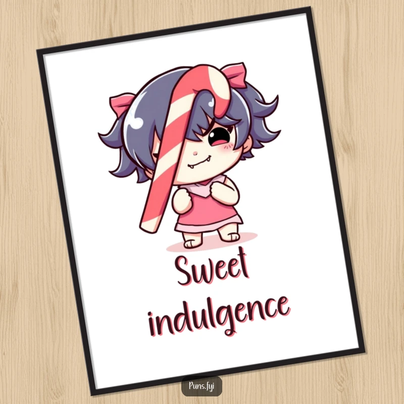 Funny Poster showcasing a mischievous character holding a vibrant, striped candy cane, perfect for festive and humorous wall art.