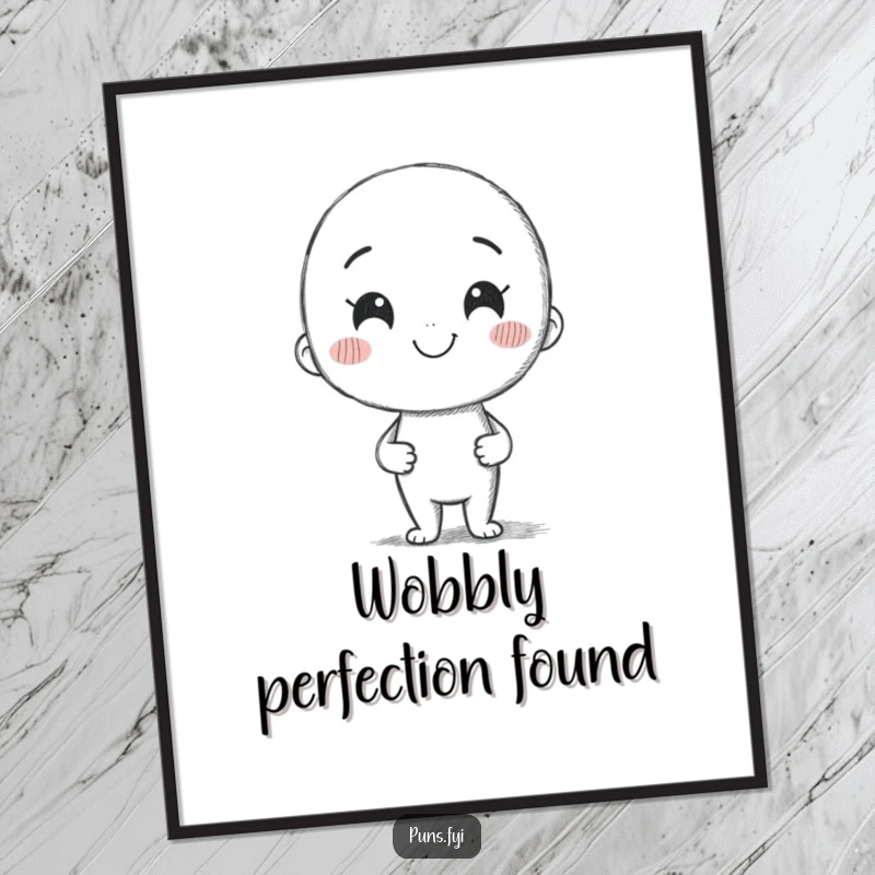 Funny poster featuring a smiling pencil character joyfully drawing a whimsical, uneven line, celebrating the beauty of imperfect art.