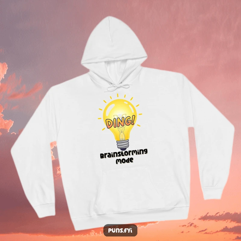 Funny Hoodie featuring a glowing idea bulb with a DING! notification, combining warmth with intellectual humor.