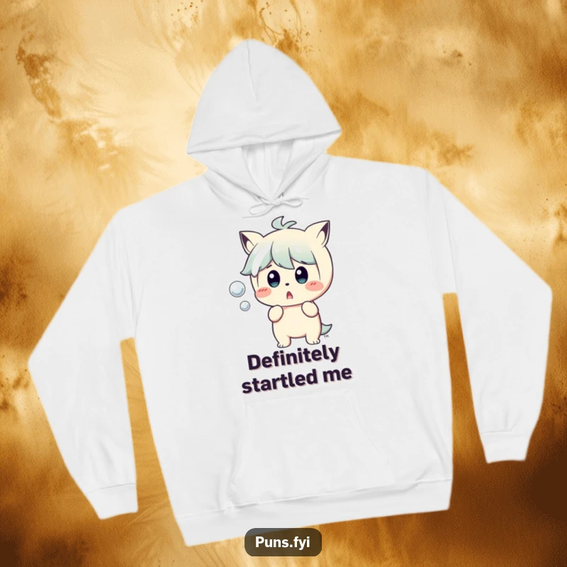 Funny Hoodie: A cozy hooded sweatshirt displaying a character's hilariously shocked face reacting to a tiny, bursting bubble.