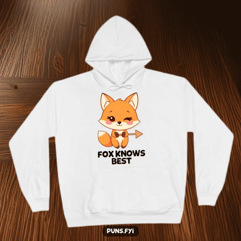 Funny hoodie featuring a winking fox character holding a crossed-out arrow, exuding playful rejection and cozy charm.