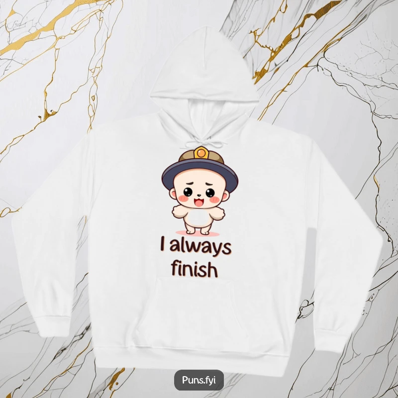 Funny hoodie depicting a determined period character making a triumphant, confident landing after a very long and involved sentence, ideal for bookworms.