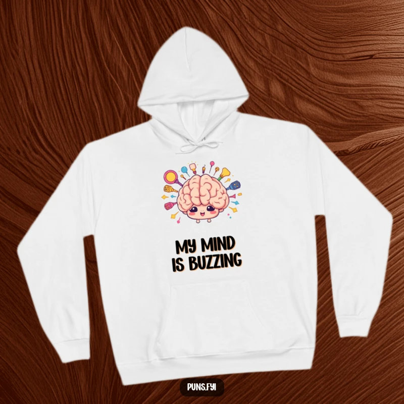 Funny brain brainstorm hoodie featuring a cartoon brain character bursting with colorful ideas. Warmth for the mind.