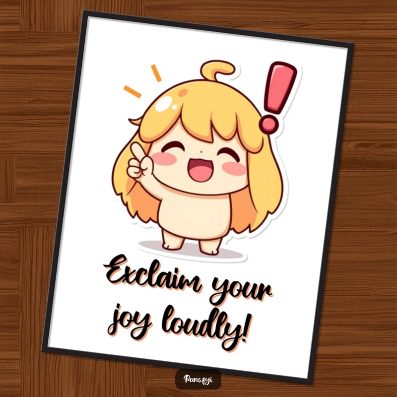 Funny free printable wall art of a character enthusiastically nodding at a large, bold exclamation point.