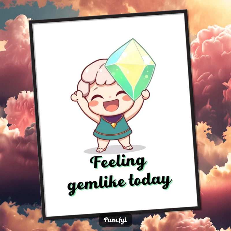 Funny Free Printable Wall Art: A delighted character proudly holds a giant, sparkling gem.