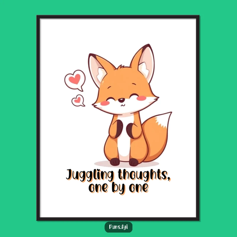 Free Printable Kawaii Fox Art: Juggling Decor, Playful Downloadable Wall Art!