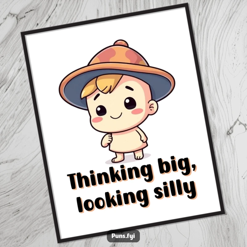 Funny Free Printable Wall Art: Thinking cap character with a comically oversized hat, exuding playful, intellectual humor.