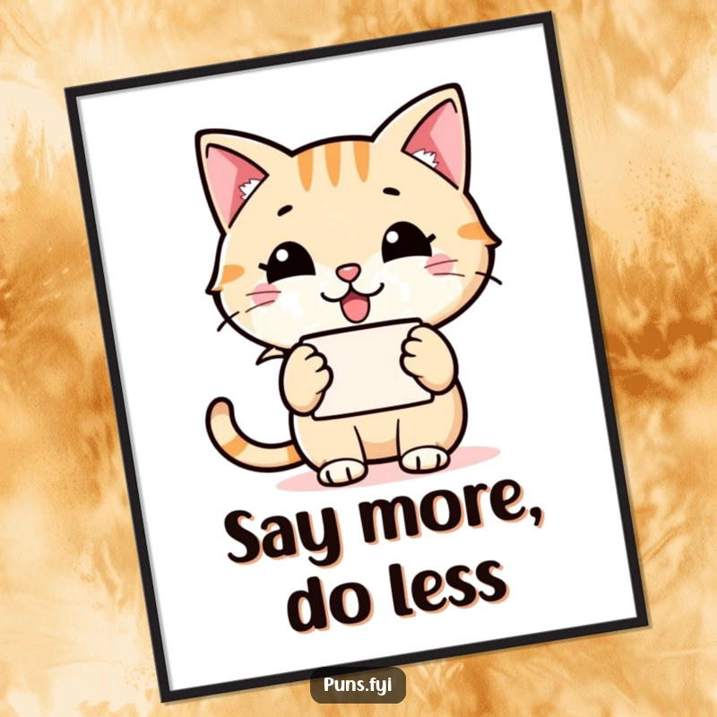 Funny Free Printable Wall Art: A happy cat character holds a speech bubble with a grinning word icon, adding humorous and cheerful decor.