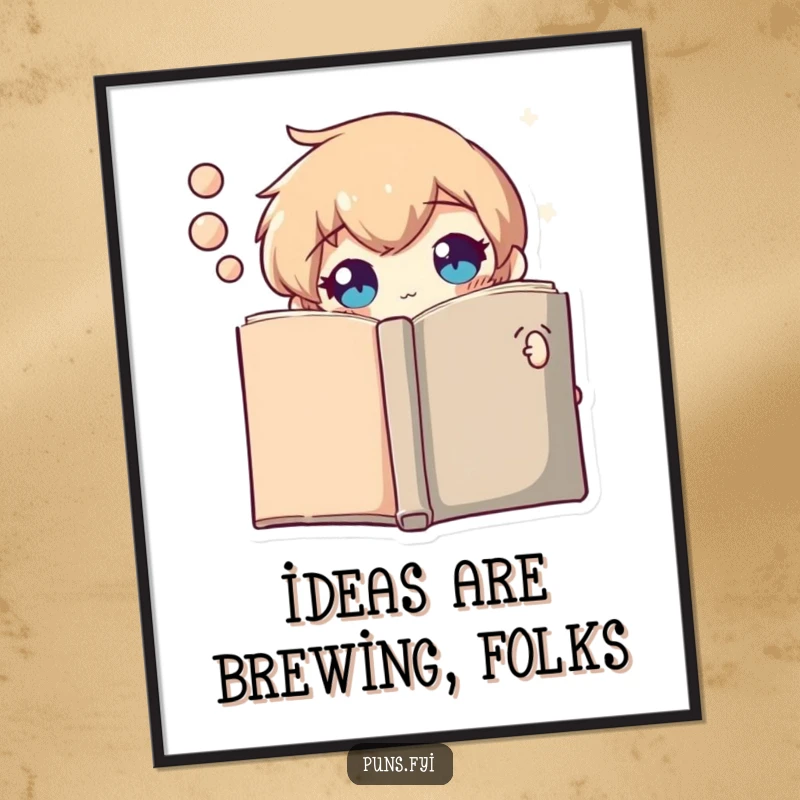 Funny Free Printable Wall Art: A curious thought bubble character peeking from behind a book, inviting wonder and imaginative thought.