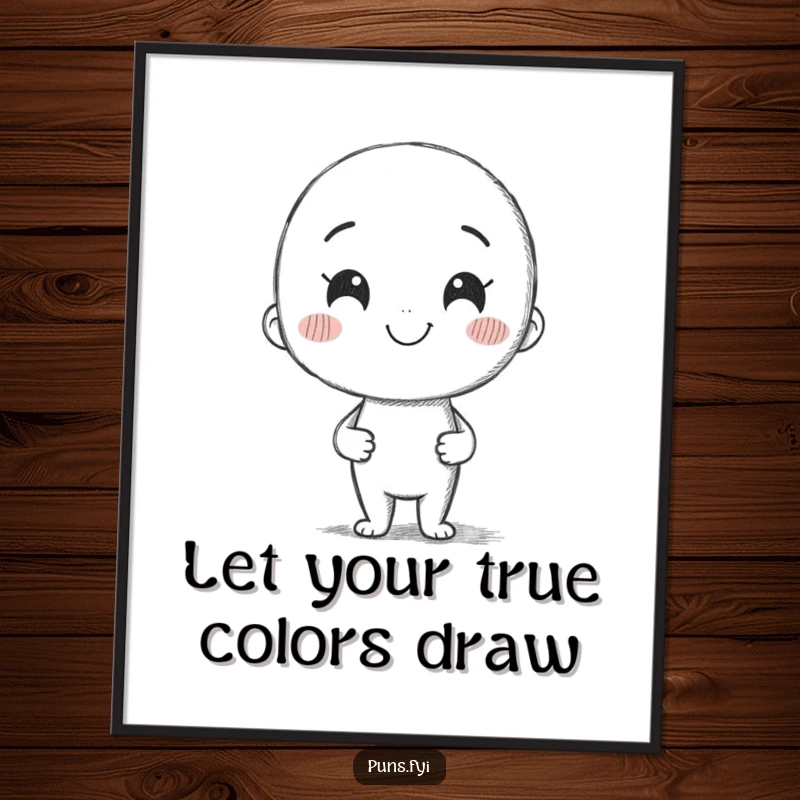Funny Free Printable Wall Art: A smiling pencil character drawing a whimsical, crooked line, celebrating creativity and unique expression.