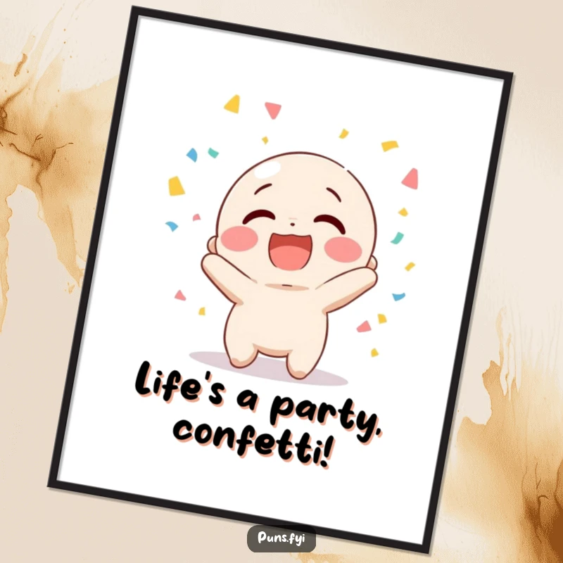 Funny Free Printable Wall Art: A joyful character beaming with laughter while tossing a vibrant shower of confetti.