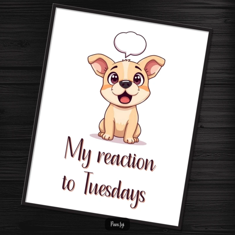 Funny free printable wall art: a surprised dog with perked ears and an empty speech bubble.