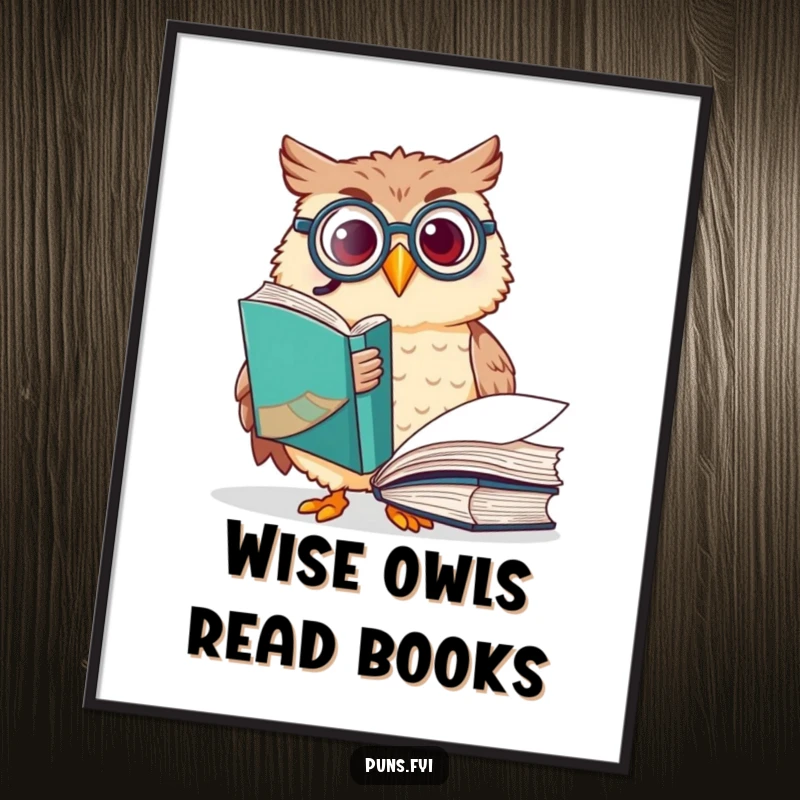 Funny Free Printable Wall Art: An owl wearing a monocle points with great interest towards a large, open educational book.
