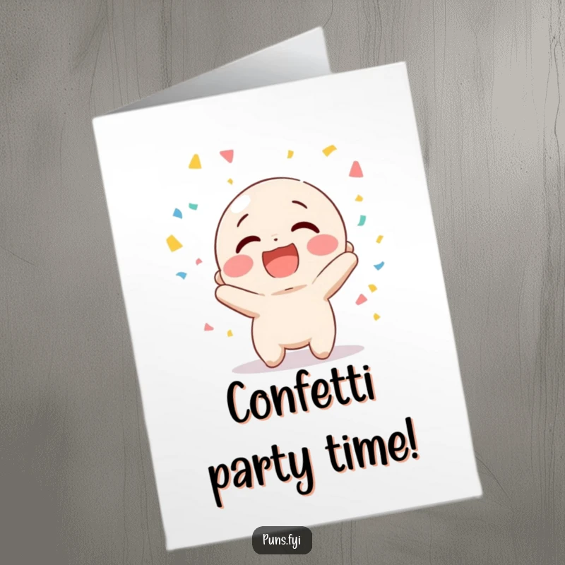 Funny Free Printable Birthday Card: A happy character giggling with pure delight while tossing colorful confetti into the air.