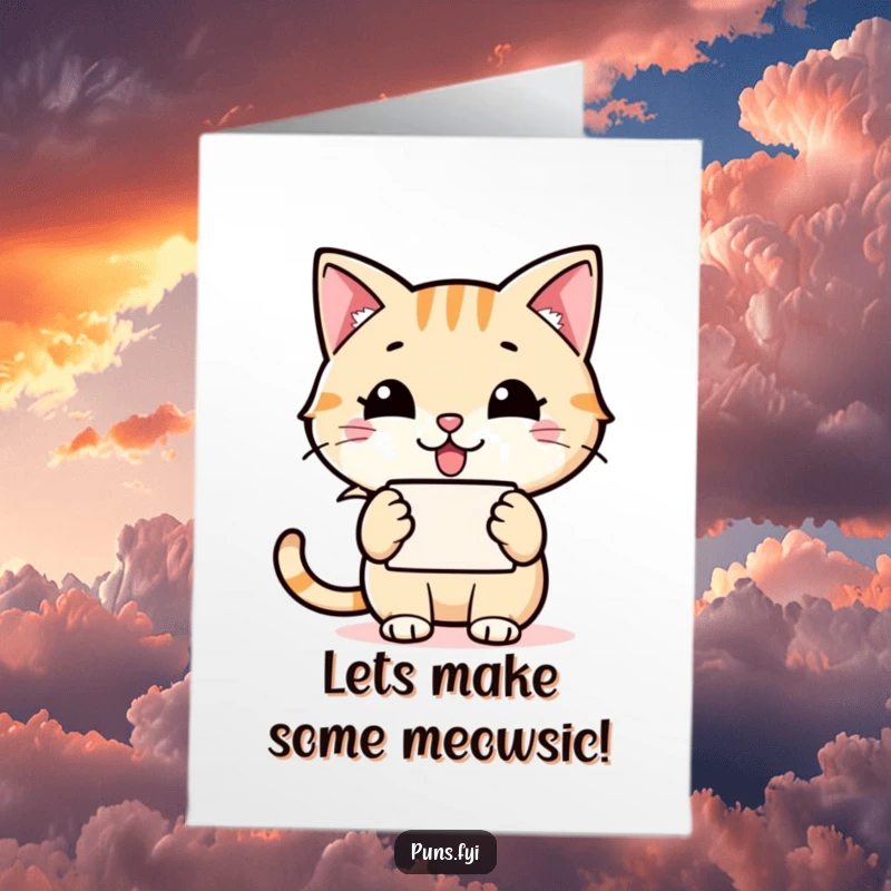 Funny Free Printable Birthday Card: A happy cat character holds a speech bubble with a grinning word icon, humorously wishing a happy birthday.