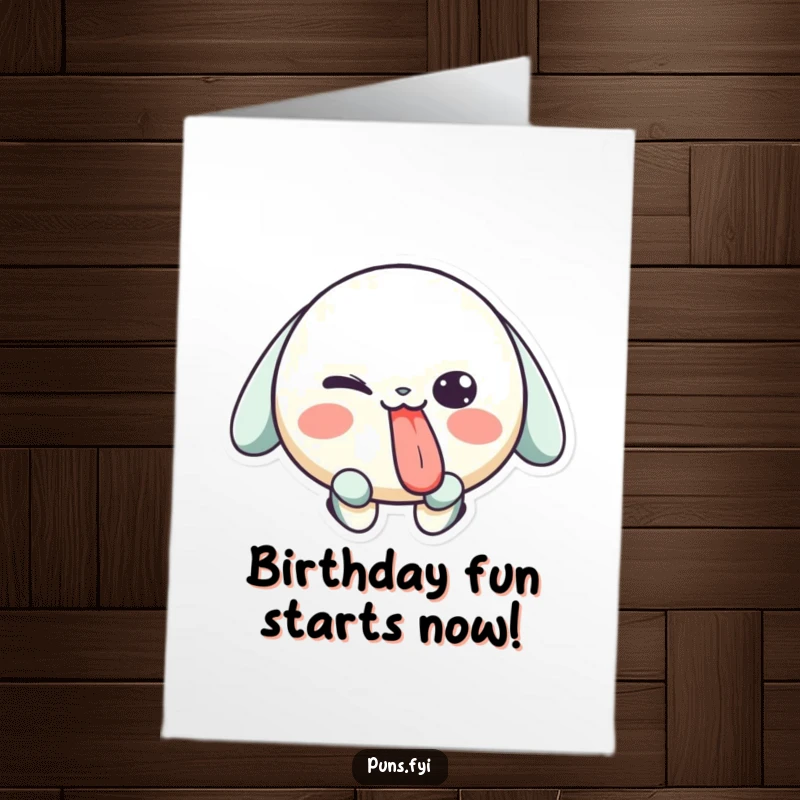 Funny Free Printable Birthday Card: A playful character sticks out its tongue and winks.