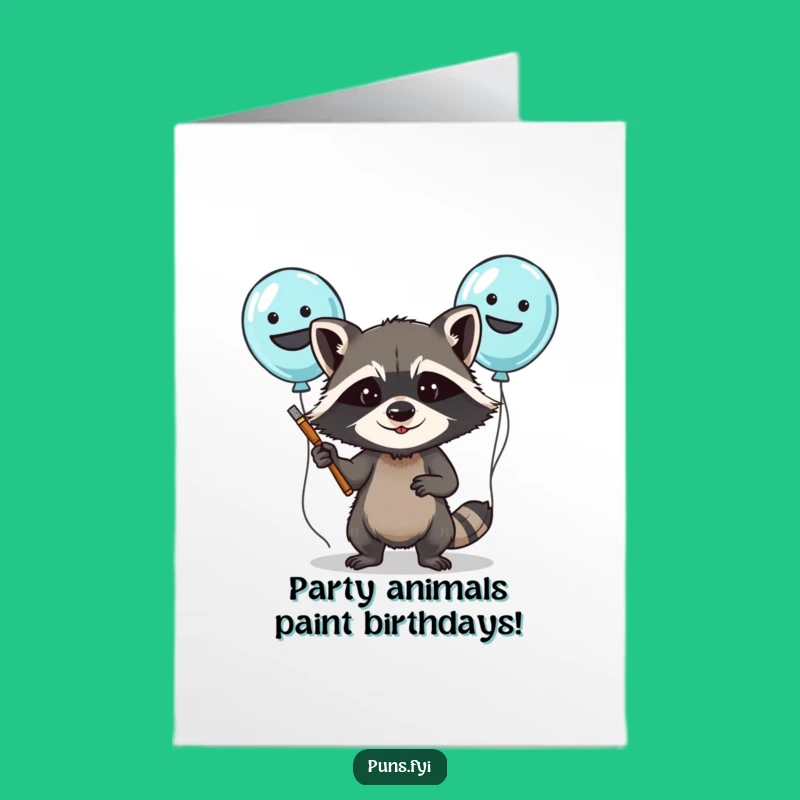 Free Printable Birthday Card: Raccoon Balloon Artist - Funny Downloadable Gift for Party Fun