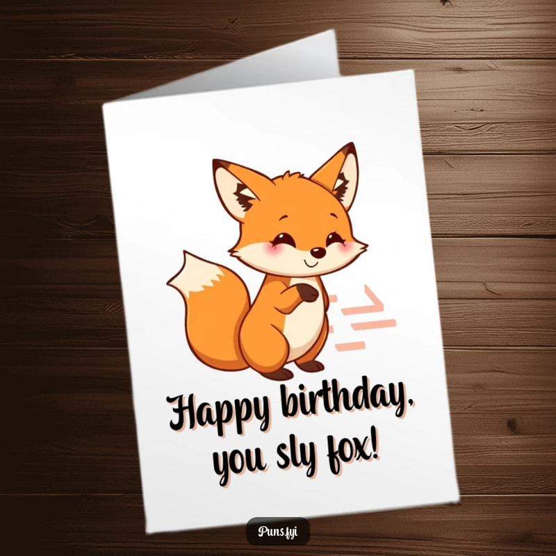 Funny free printable birthday card: a smiling fox cunningly pointing its paw towards a complex maze, suggesting a playful challenge.