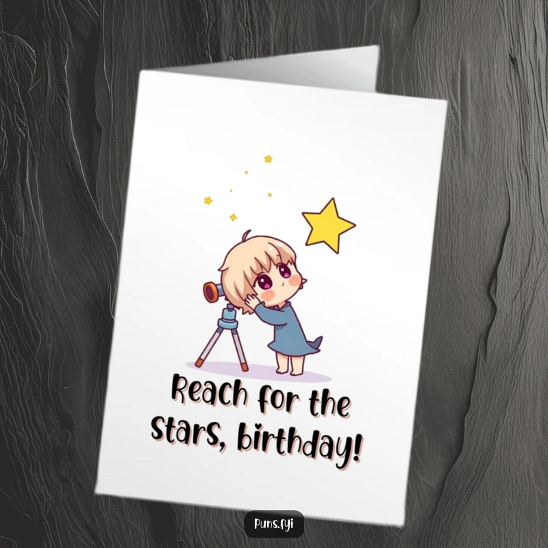 Funny Free Printable Birthday Card: Curious character searches the night sky with a telescope for a star.