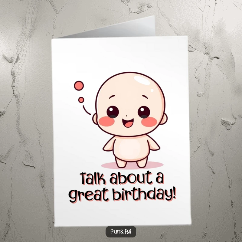 Funny Free Printable Birthday Card: Speech bubble character enthusiastically sharing lively birthday conversation and good wishes.