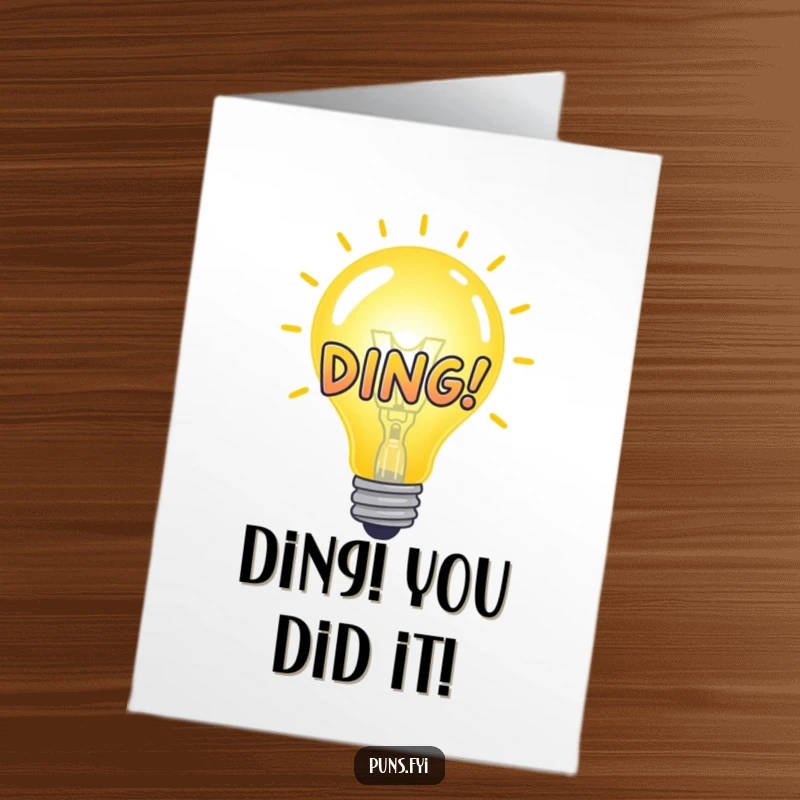 Funny Free Printable Congratulations Card: A bright idea bulb glows with a 'DING!' graphic, celebrating a clever success or idea.