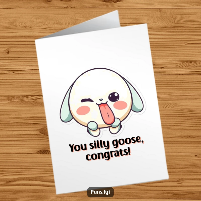 Funny Free Printable Congrats Card: A playful character sticks its tongue out and winks playfully.