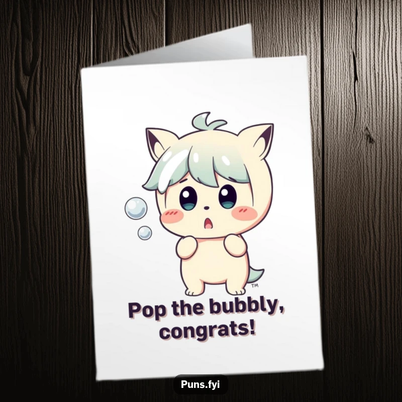 Funny Free Printable Congratulations Card showing a character reacting with shock to a small, popping bubble, great for any win.