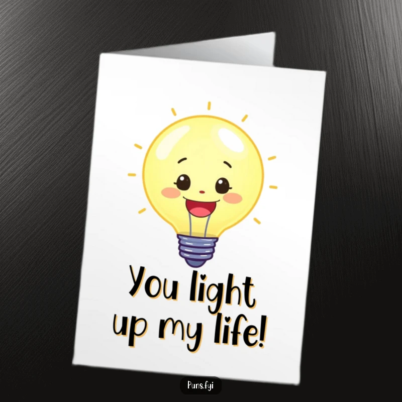 Funny Free Printable Congratulations Card: Cheerful lightbulb character radiating success and bright congratulations.