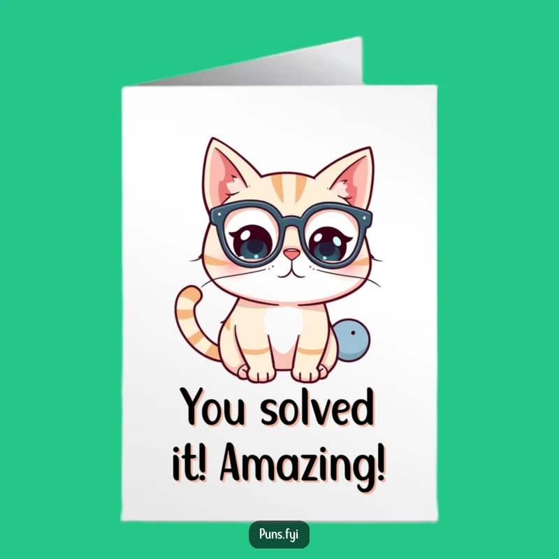 Free Printable Kawaii Cat Congrats Card: Puzzled Praise, Smart Downloadable Wishes!