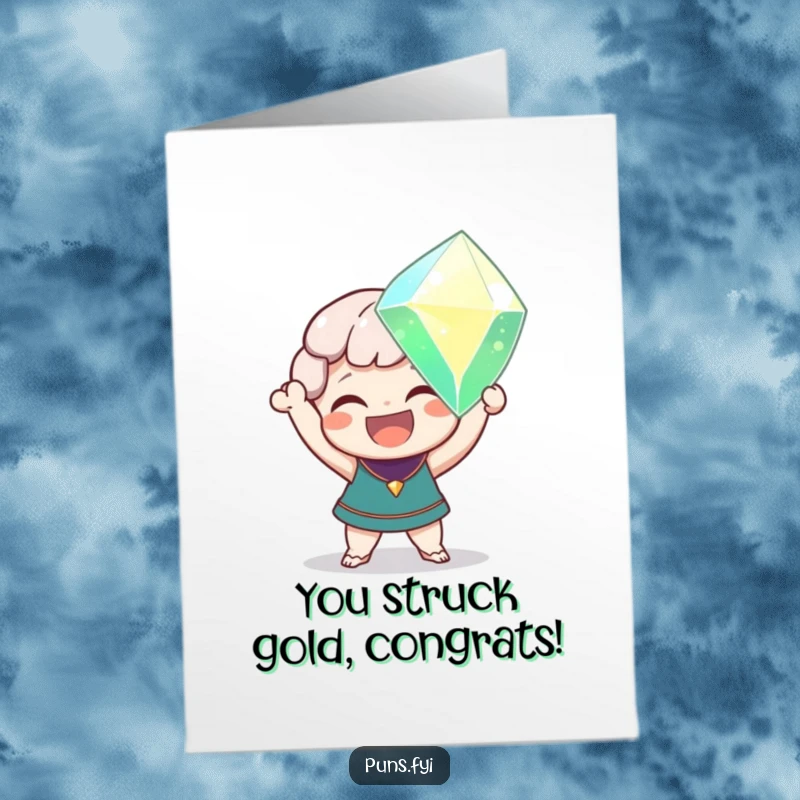 Funny Free Printable Congrats Card: A delighted character joyfully presents a massive, glittering gem.