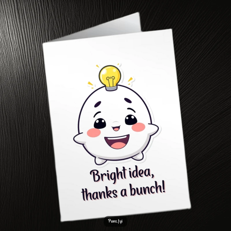 Funny free printable thank you card with a character's lightbulb overhead, symbolizing a great idea or gratitude.