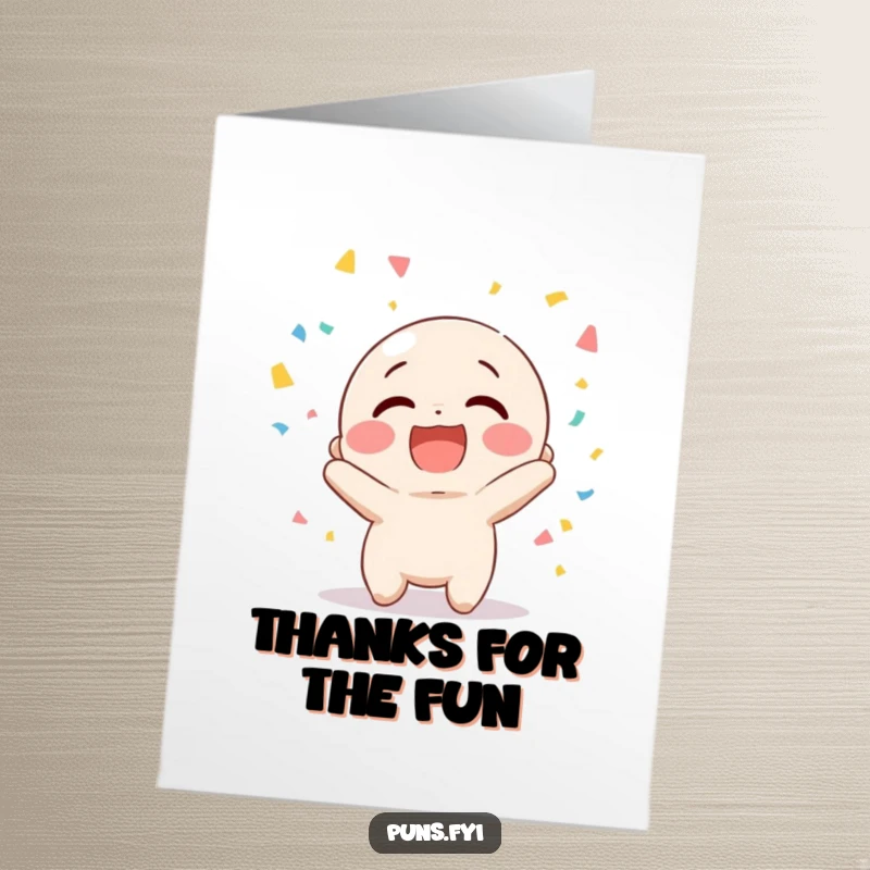 Funny Free Printable Thank You Card: A happy character giggling as they toss confetti, a joyful expression of thanks.