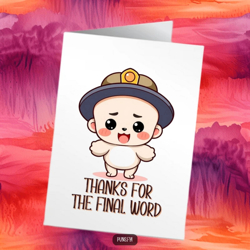 Funny Free Printable Thank You Card: Sentence character landing perfectly, expressing thanks with grammatical flair.