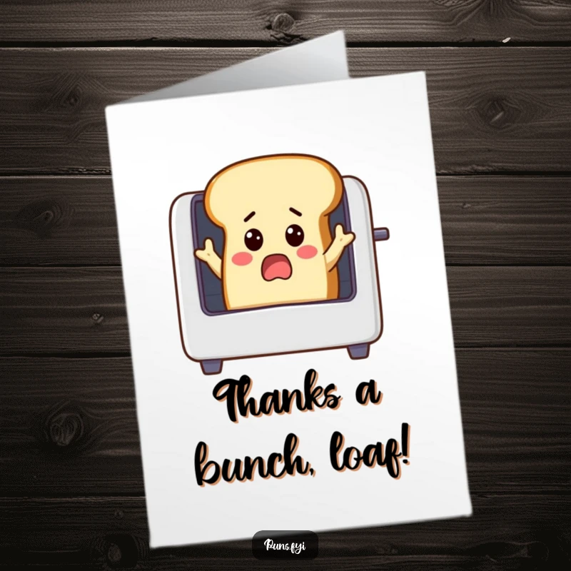 Funny Free Printable Thank You Card: Cartoon bread surprised by a toaster, conveying thanks with humor.