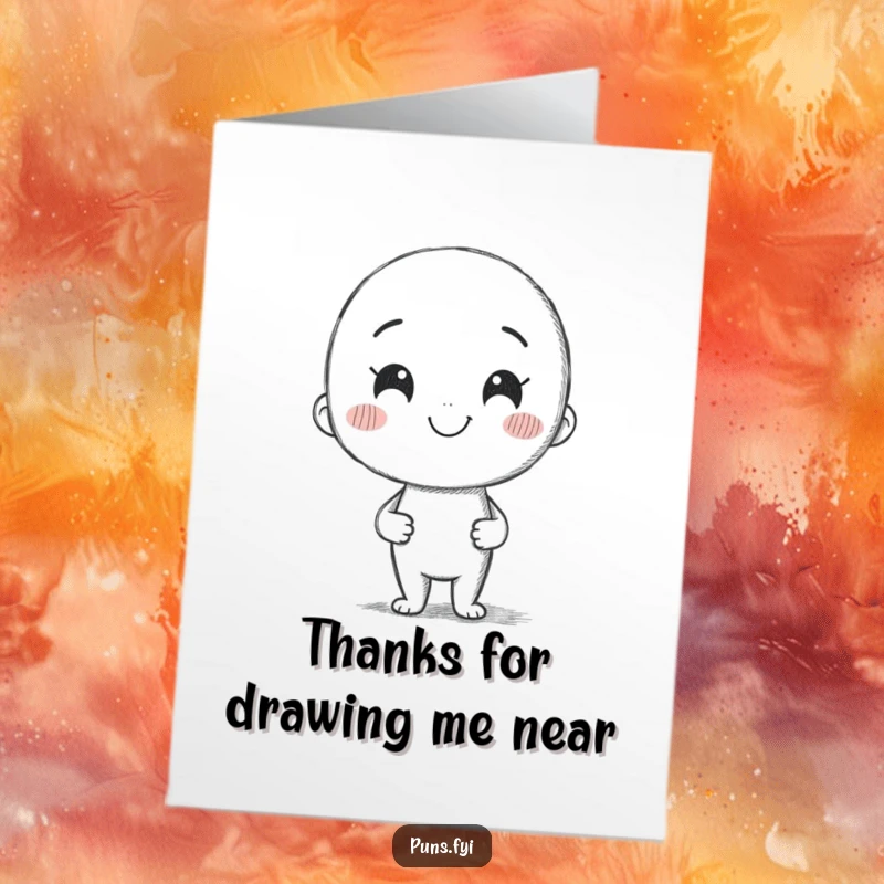 Funny Free Printable Thank You Card: Smiling pencil character drawing a crooked line, conveying thanks with a playful and artistic spirit.