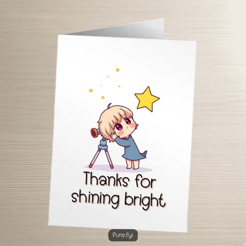 Funny Free Printable Thank You Card: Curious character gazes through a telescope at a bright, hopeful star.