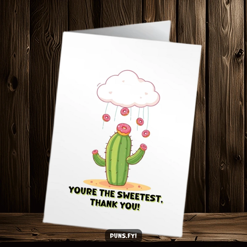 Funny Free Printable Thank You Card: A cloud accidentally rains donuts onto a very surprised cactus. A unique gift.