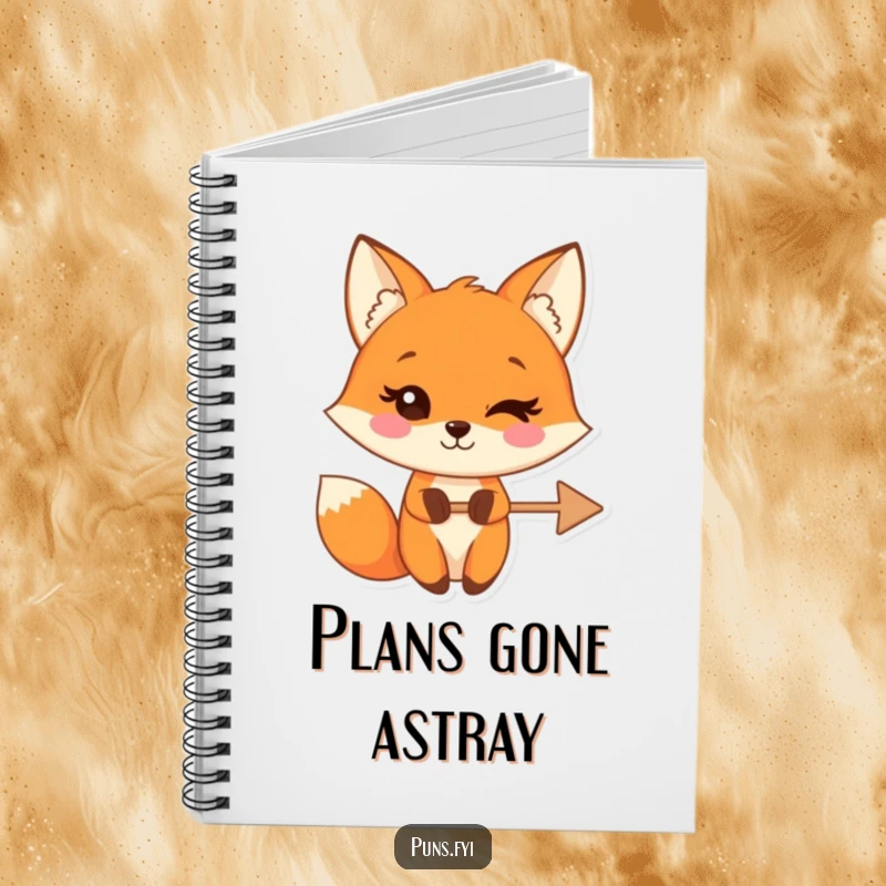 Funny notebook featuring a winking fox character holding a crossed-out arrow, perfect for jotting down selective thoughts humorously.