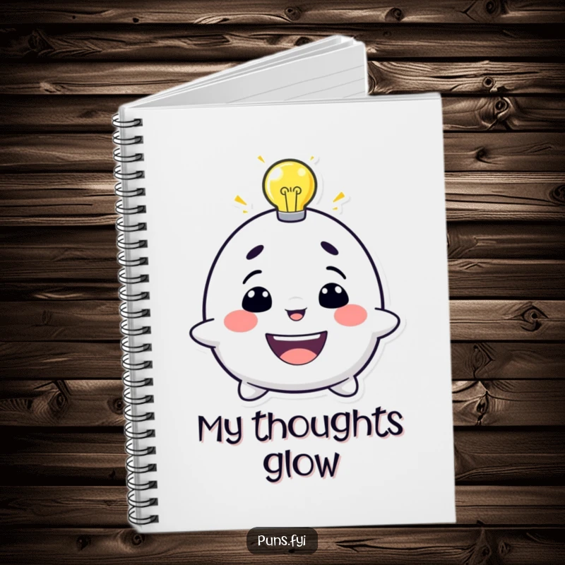 Funny notebook with a grinning character and a bright lightbulb, ideal for capturing clever ideas and daily thoughts.