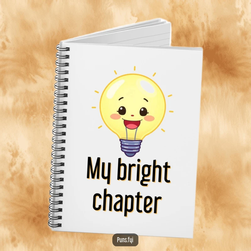 Funny notebook with a cheerful, glowing lightbulb character, designed to capture bright ideas and witty thoughts, a perfect funny gift.
