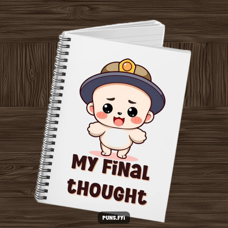 Funny notebook with a determined period character landing after a lengthy sentence, designed for writers to capture their thoughts with literary wit.