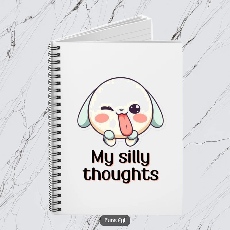 Funny notebook with a playful character sticking its tongue out and winking, perfect for noting down witty ideas and playful thoughts.
