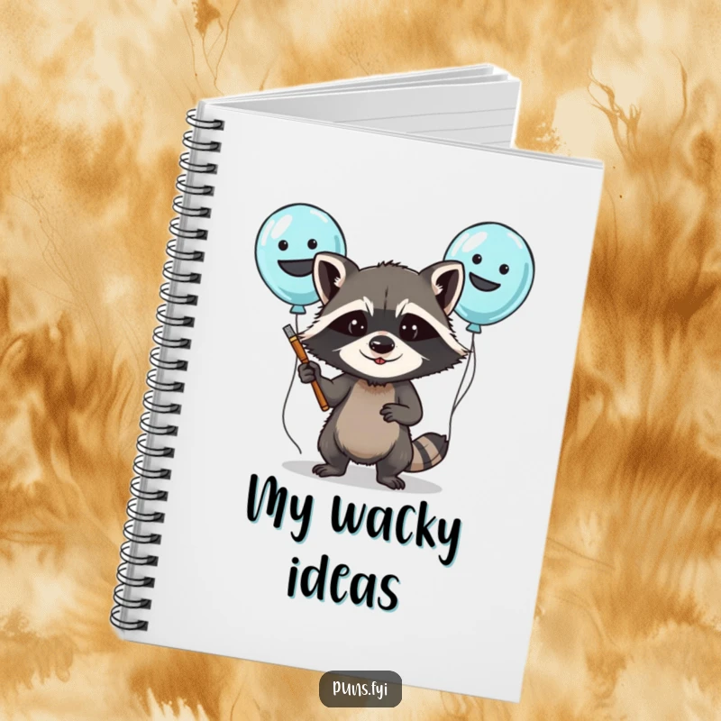 Funny notebook featuring a determined raccoon painting silly faces on balloons, ideal for notes and party planning.